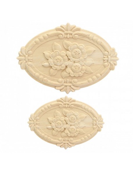 Wood Carving Applique Unpainted Flower Applique Woodcarving Decal 13x9cm 21x15cm
